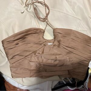Zara Taupe Ruched Halter Crop Top